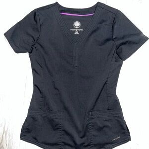 Healing Hands Women's Black Vneck Scrub Top